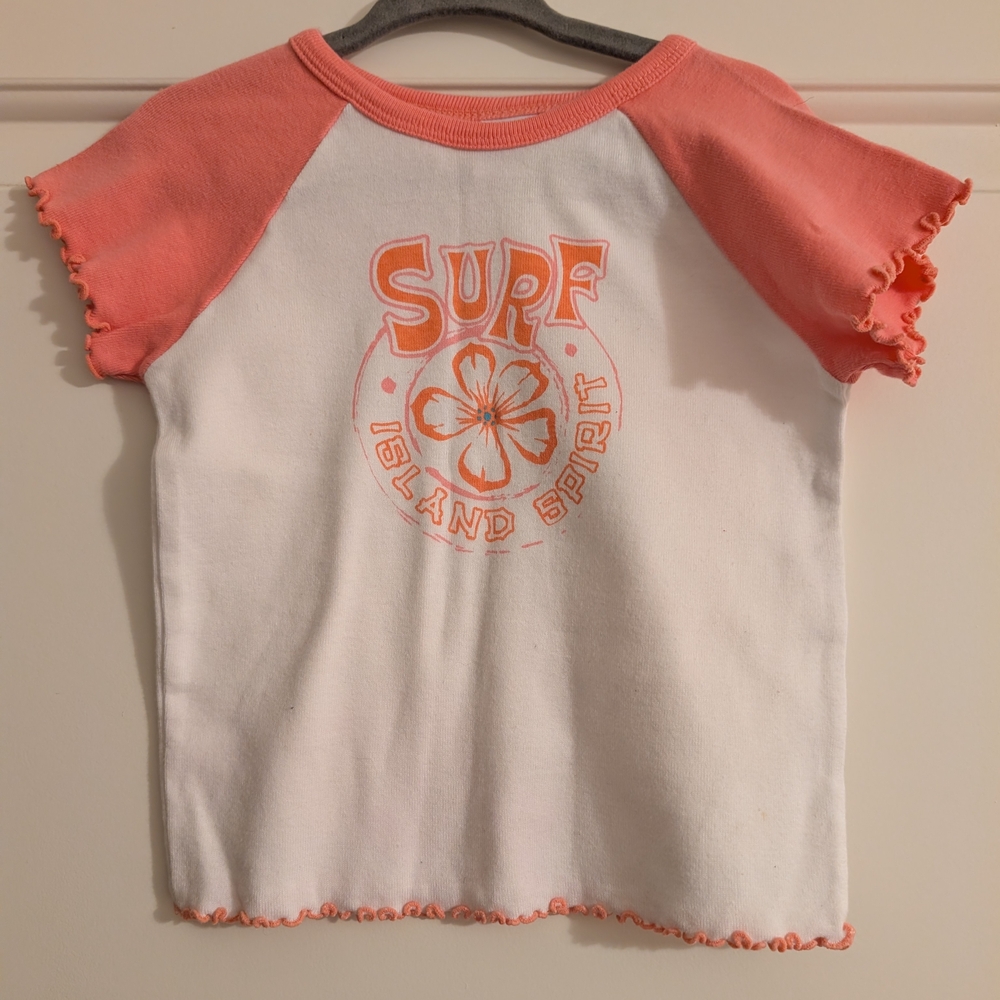 $ Y2K Vintage Surf Tee With Lettuce‎ Hem Edge Detail